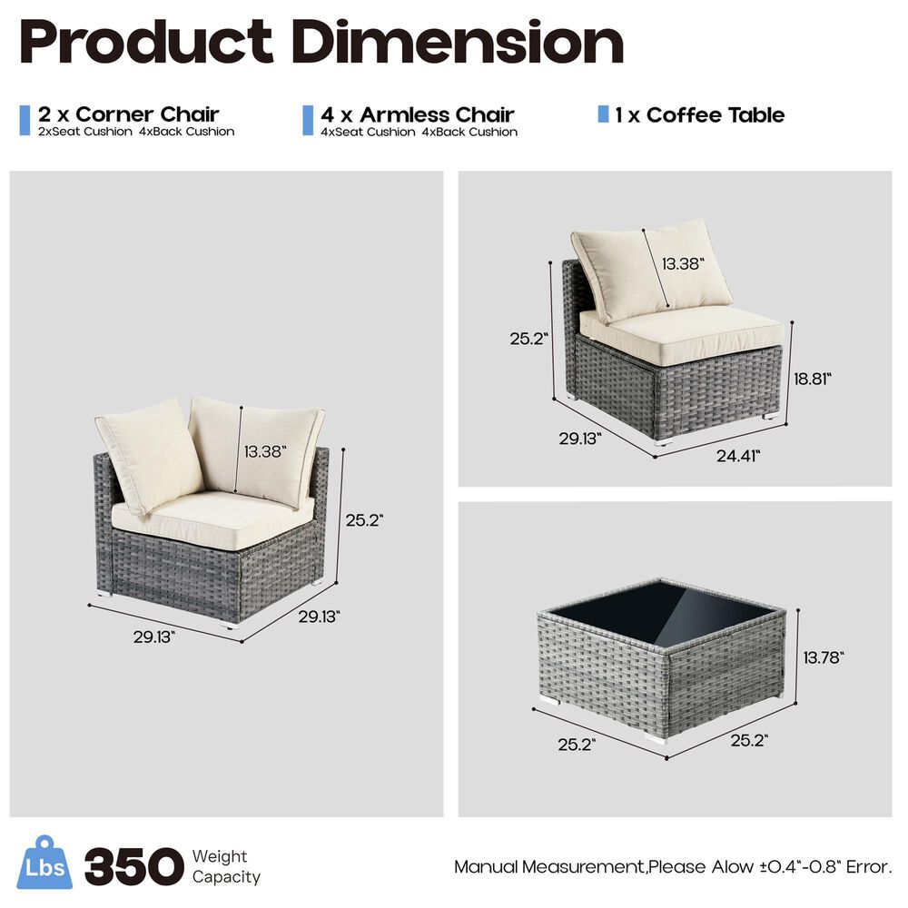 HOMLUX 7-Piece Patio Conversation Set with Grey Wicker in Beige, , large