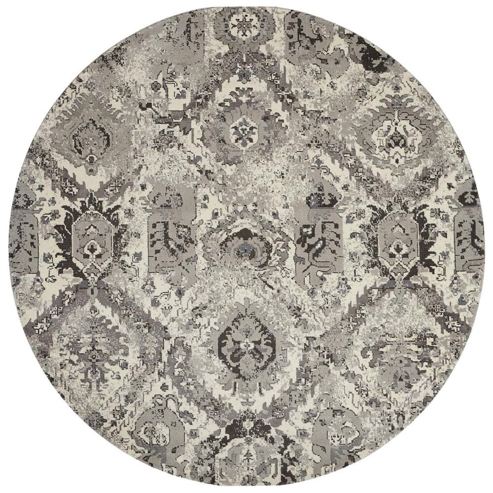Nourison Twilight TWI03 8" Round Ivory Grey Area Rug, , large