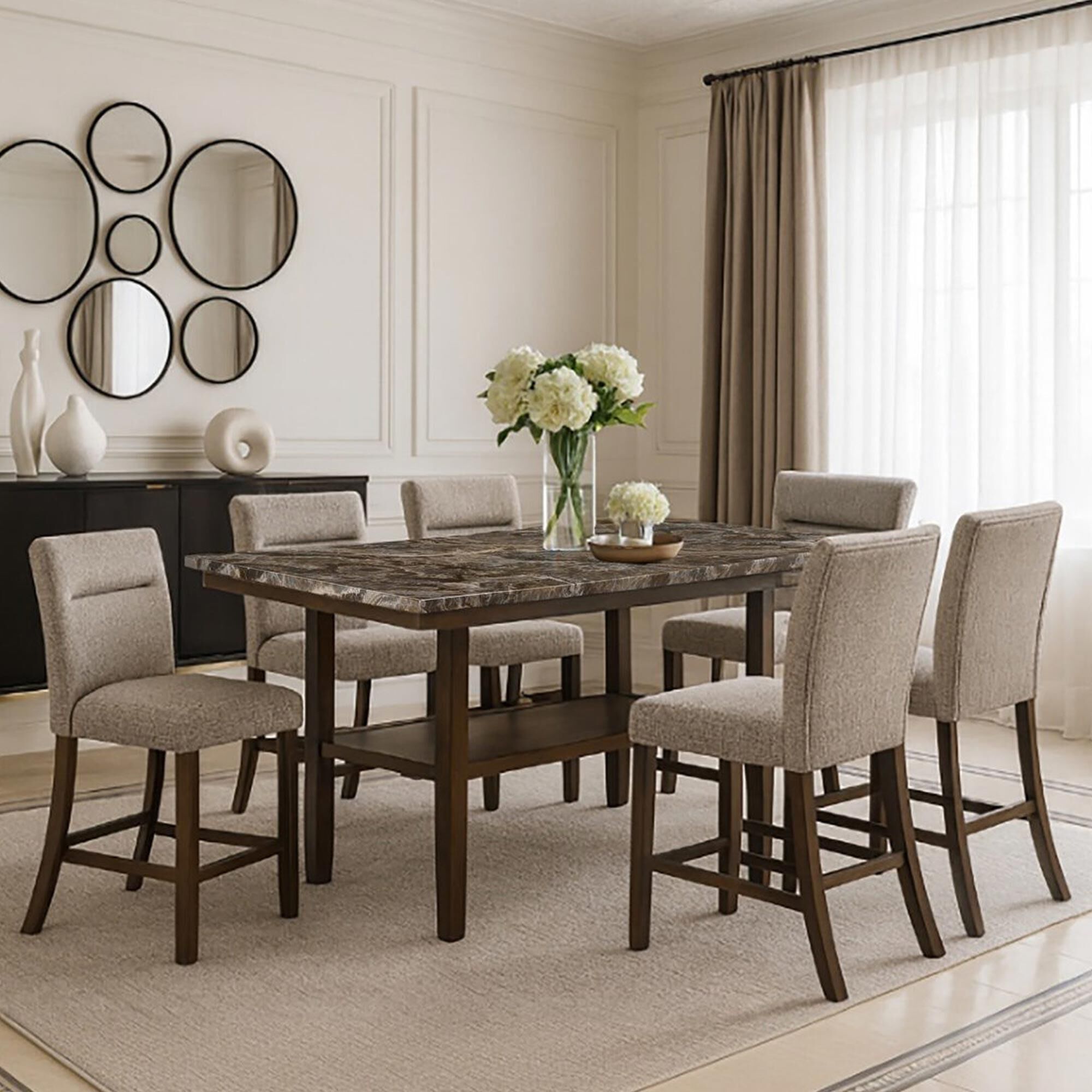 Modern Market 7-Piece Rectangular Dining Set in Black and Dark Brown