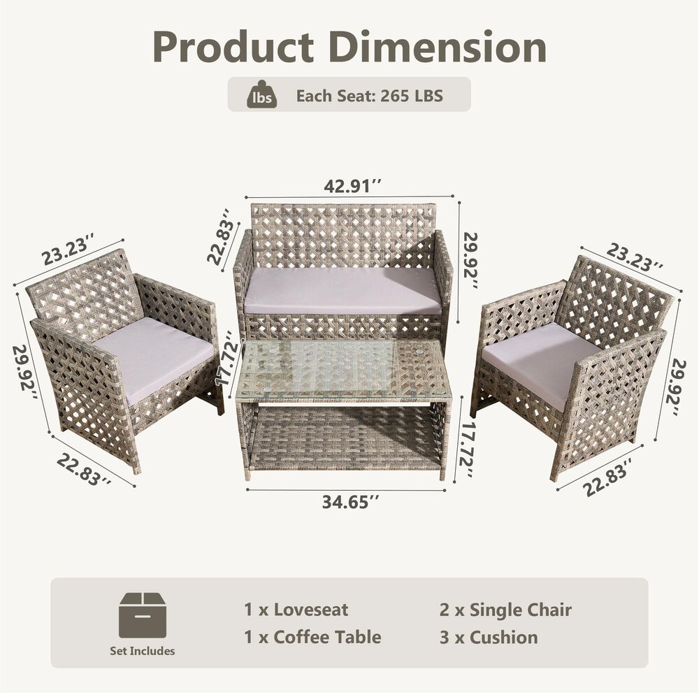 HOMLUX 4-Piece Patio Conversation Set in Light Gray, , large