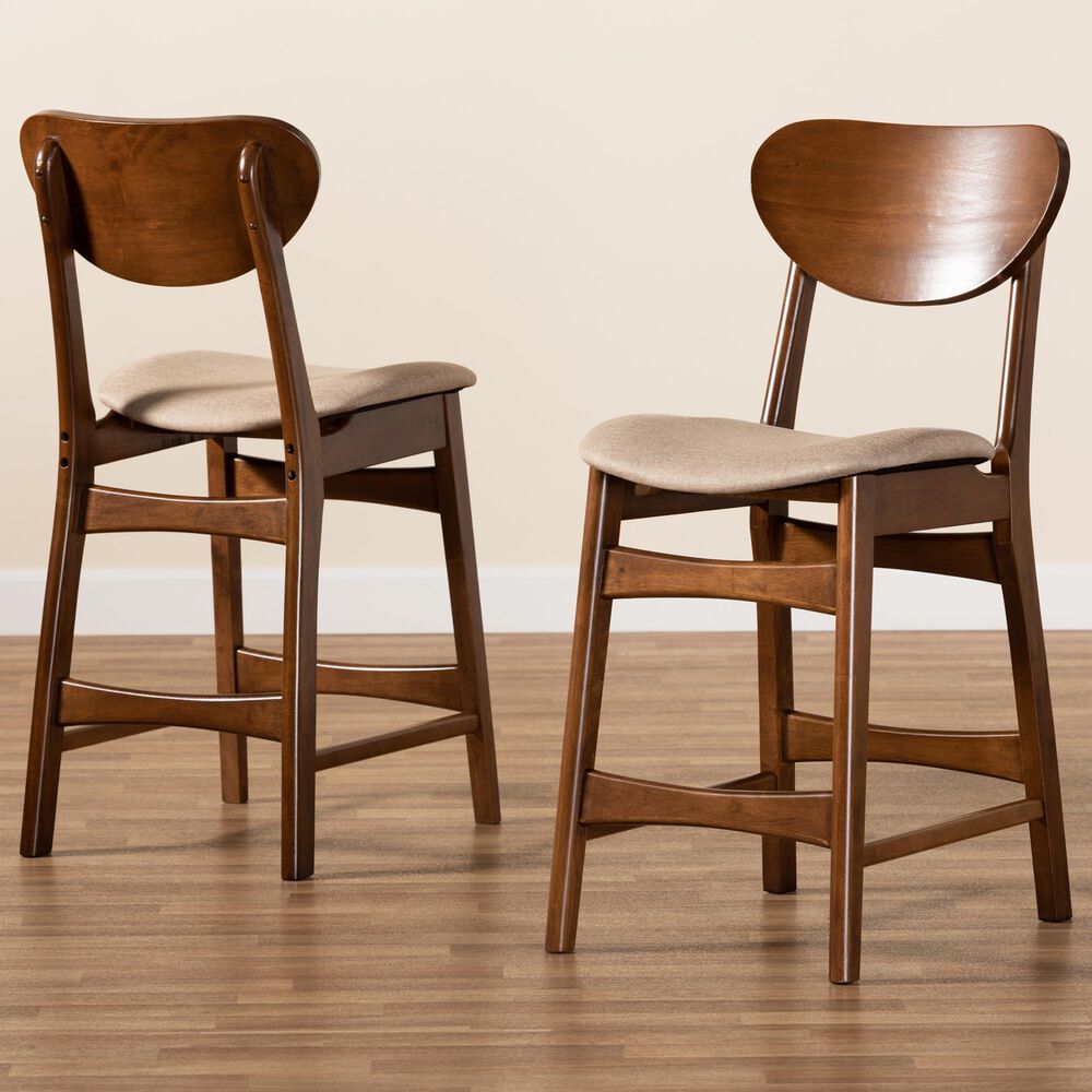Baxton Studio Katya Counter Stool with Sand Cushion in Walnut Brown (Set of 2), , large