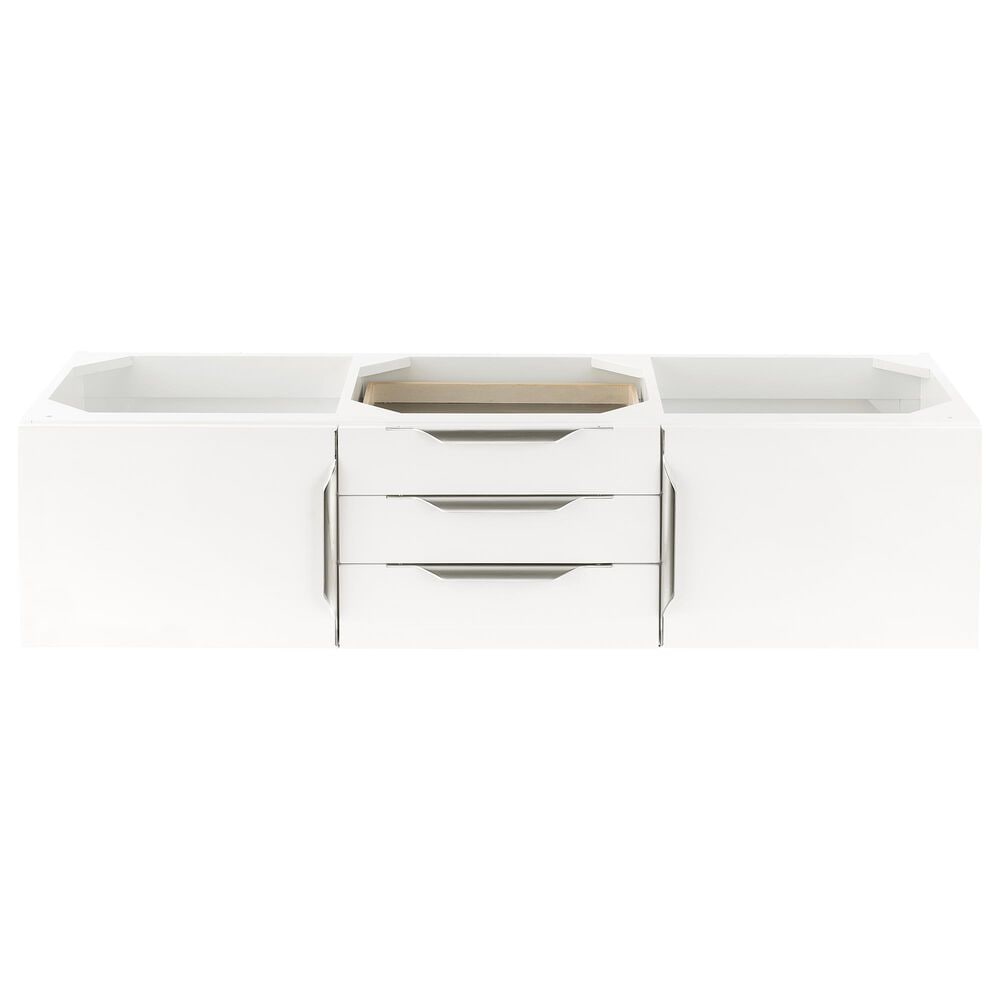 James Martin Mercer Island 59" Double Bathroom Vanity Cabinet in Glossy White with Brushed Nickel Hardware, , large