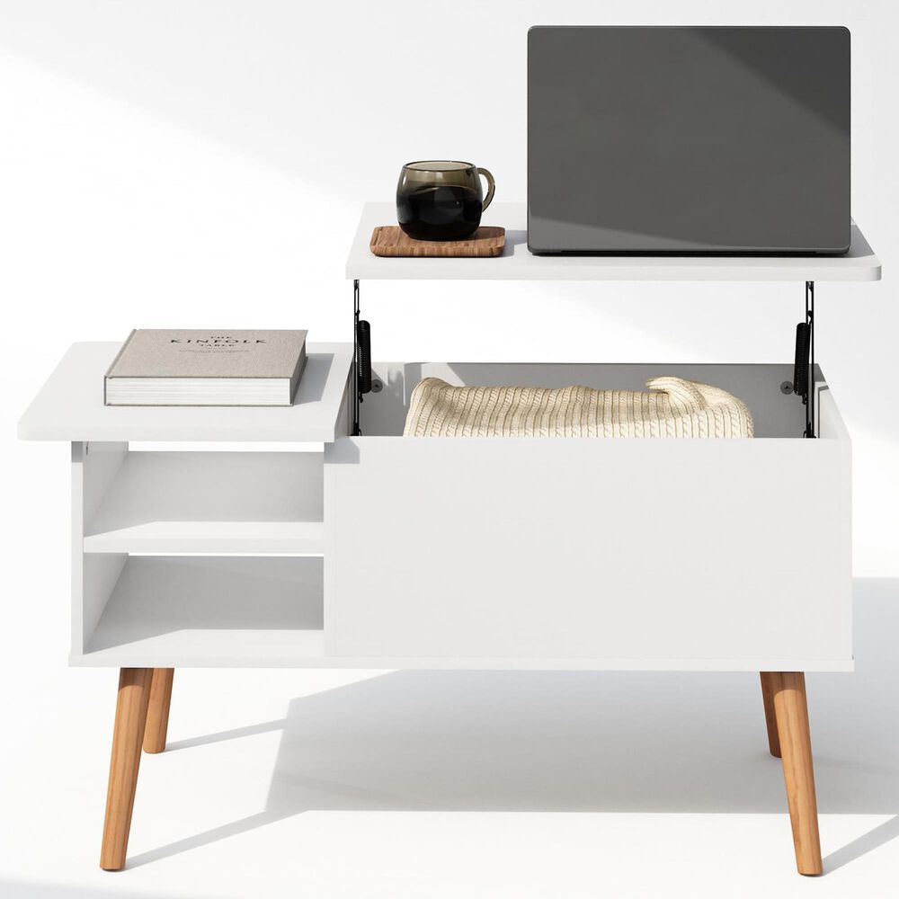 HOMLUX 2-Tier Lift Top Coffee Table in White, , large