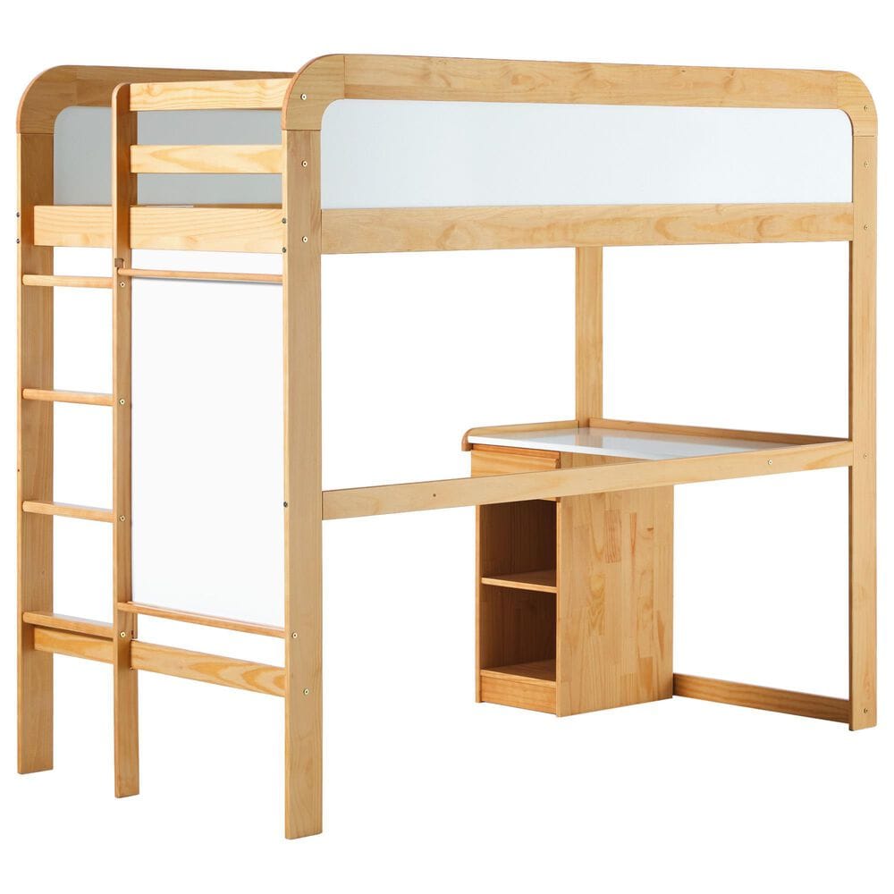 Walker Edison Adyn Twin Loft Bunk Bed with Desk in Natural Pine, , large