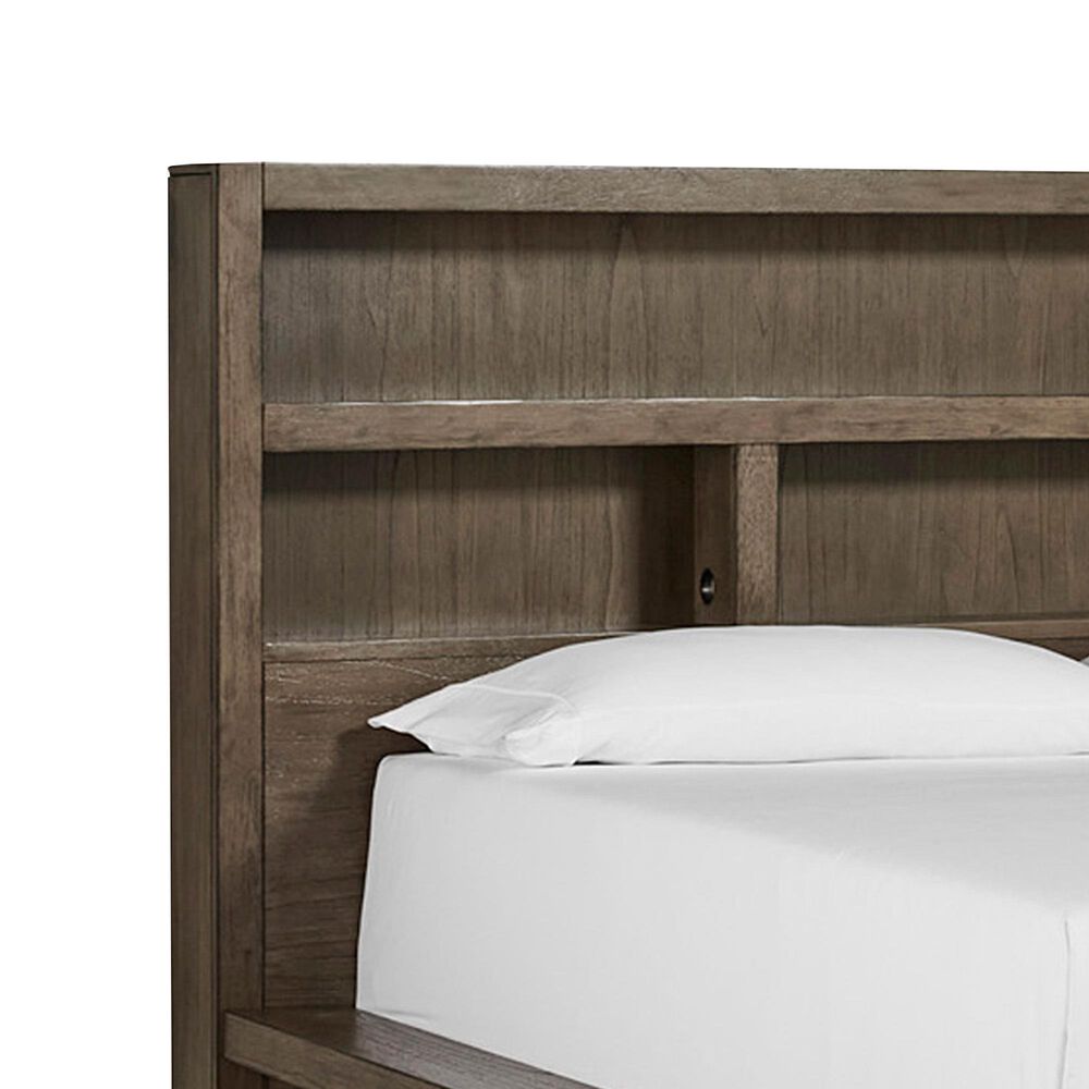 Riva Ridge Modern Loft Queen Bookcase Platform Bed in Greystone, , large