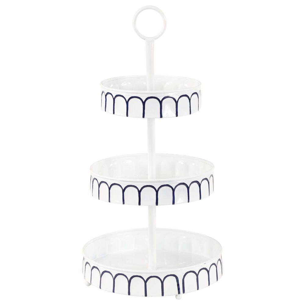 Maple and Jade 26&quot; Farmhouse Metal 3-Tier Server in White and Navy Blue, , large