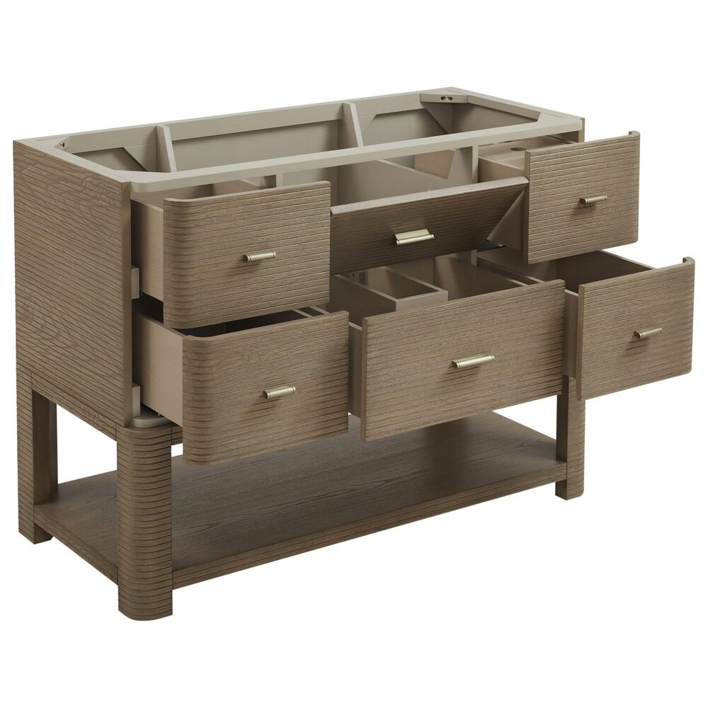 James Martin Vanities Lucian 48" Single Bathroom Vanity in Pebble Oak with 3 cm Victorian Silver Quartz Top, Rectangular Sink and FreePower Wireless Charger, , large