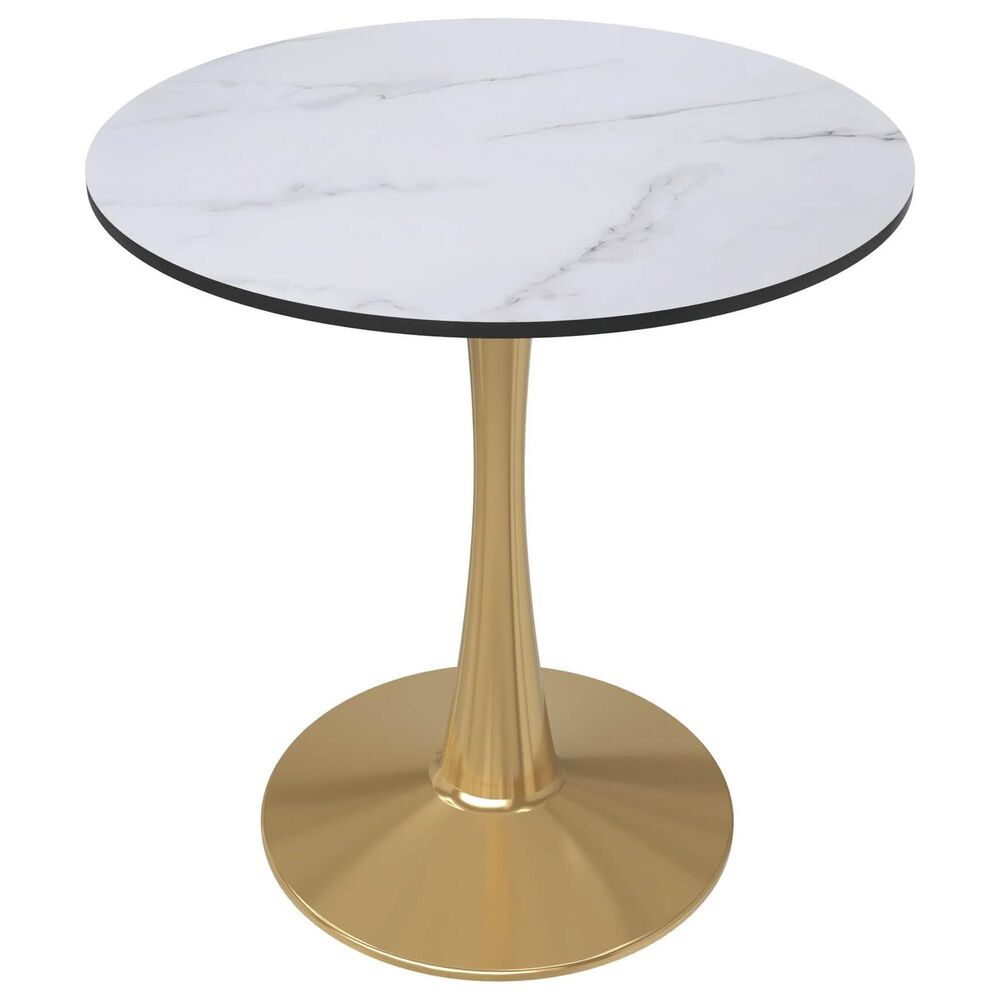 Leisuremod Bristol 24" Round Dining Table with MDF Top in Gold and Marbled White - Table Only, , large