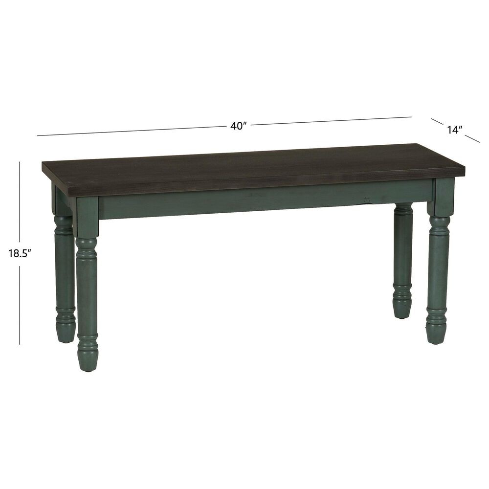 Linon Home Decor Willow Dining Bench in Burnished Smoke and Distressed Teal, , large