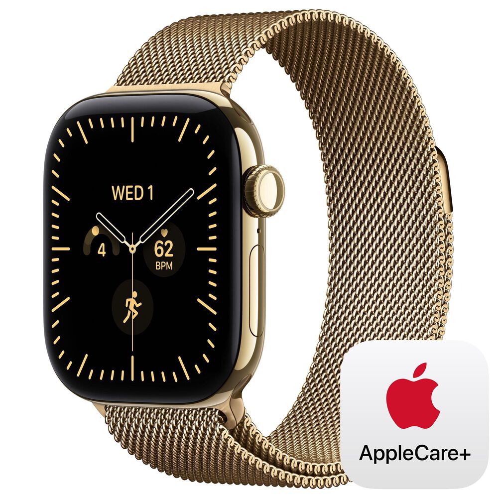 Apple Watch Series 12 (GPS + Cellular) 42mm Radiant Gold Titanium Case with Radiant Gold Milanese Loop and 2-Year AppleCare+, , large
