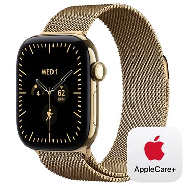 Apple Watch Series 12 (GPS + Cellular) 42mm Radiant Gold Titanium Case with Radiant Gold Milanese Loop and 2-Year AppleCare+, , large