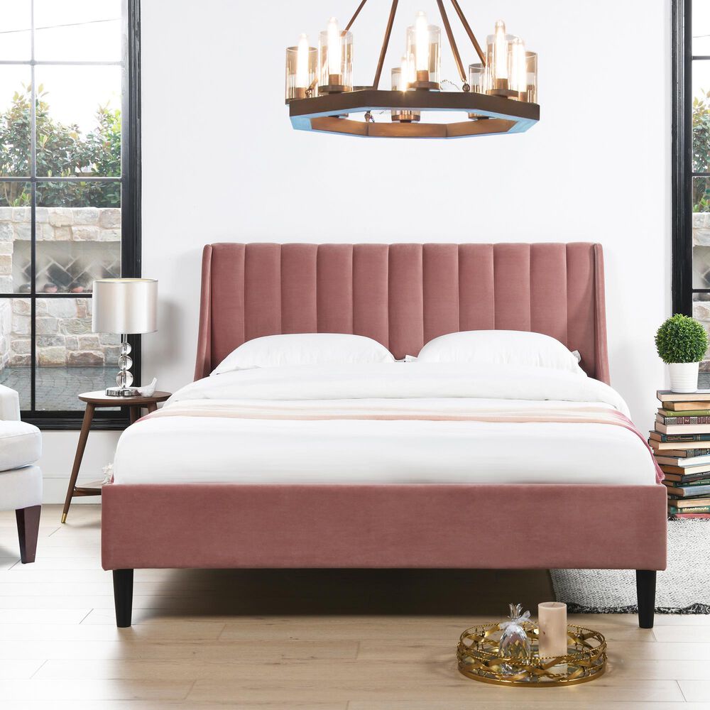 Jennifer Taylor Home Aspen Queen Upholstered Platform Bed in Ash Rose, , large