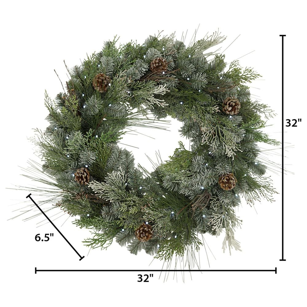 The Gerson Company 32&quot; Pine Wreath with LED Lights in Green, , large