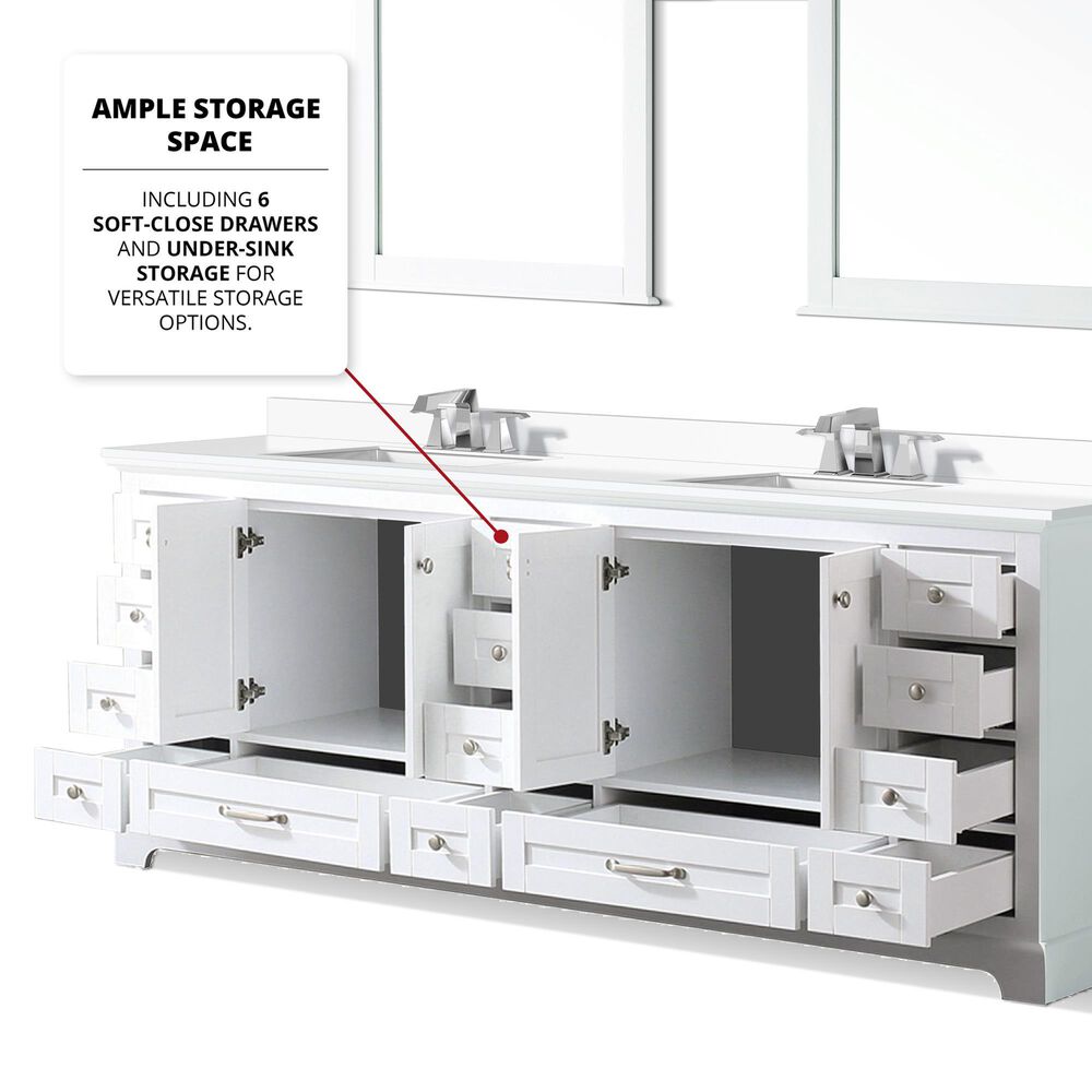 Lexora Home Dukes 84&quot; Double Bathroom Vanity in White with 2 cm White Cultured Marble Top and Rectangular Sinks, , large