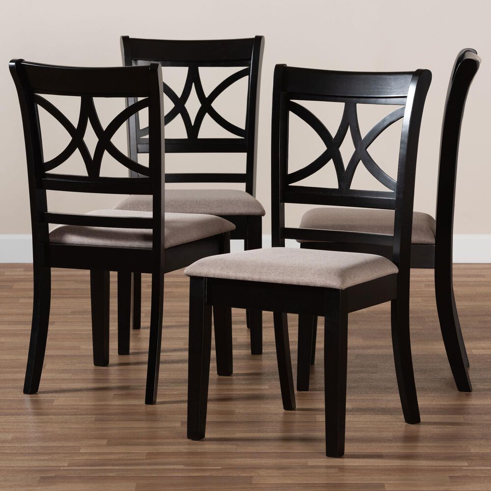 Baxton Studio Clarke Side Chair with Sand Cushion in Espresso Brown (Set of 4), , large