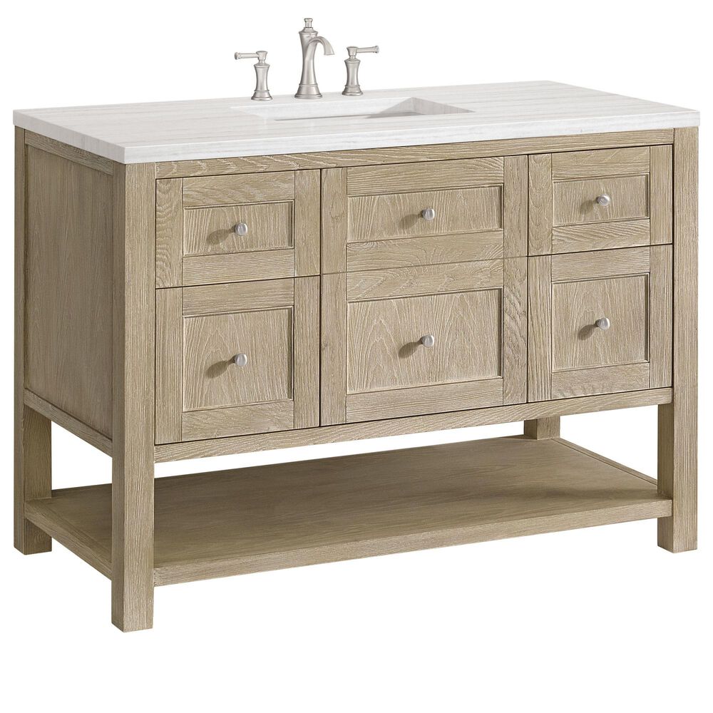 James Martin Vanities Breckenridge 48" Single Vanity in Whitewashed Oak with 3 cm Arctic Fall Solid Surface Top, , large