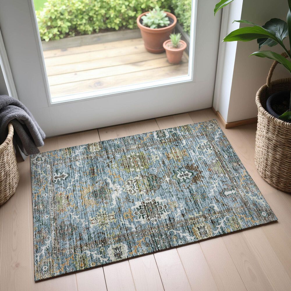 Dalyn Rug Company Silk Road Aqua, Gold, Copper, Blue, Teal, Mocha and Fern 1&#39;8&quot; x 2&#39;6&quot; Area Rug, , large