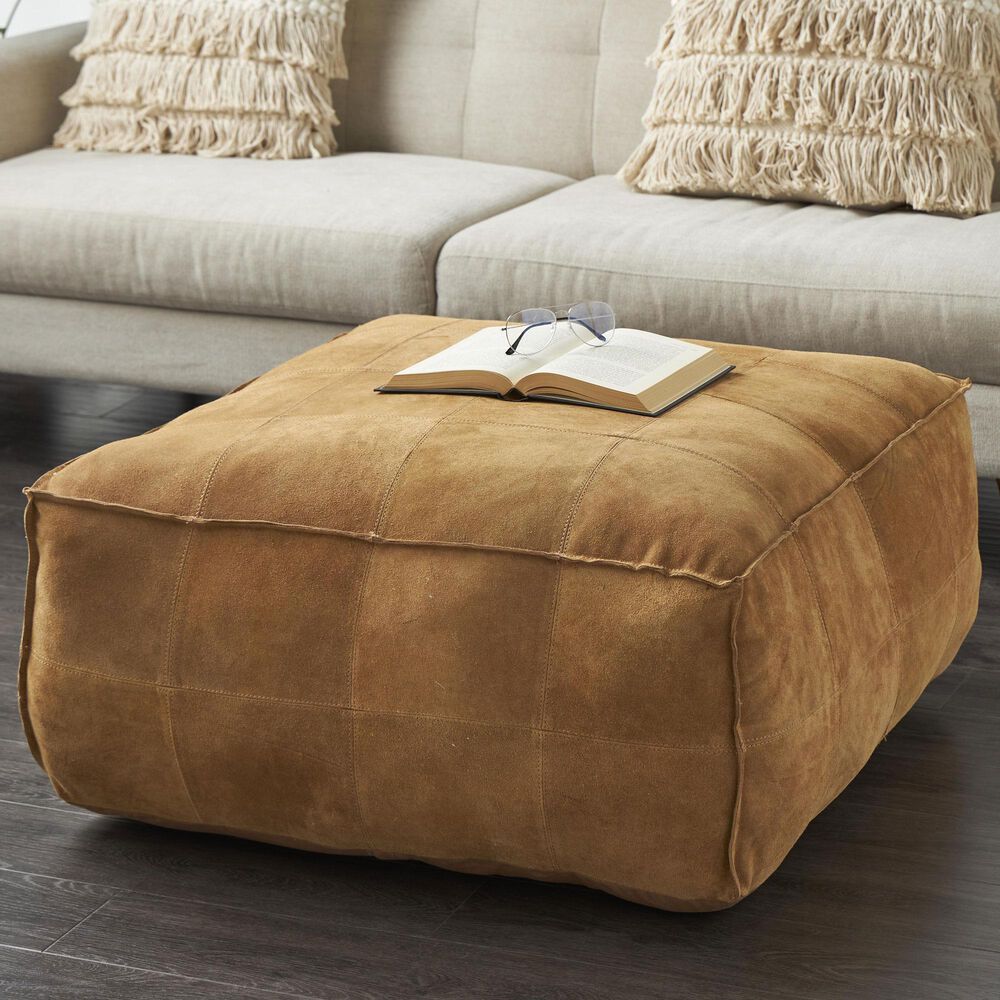 Maple and Jade 35&quot; Low Profile Square Stuffed Pouf in Brown, , large