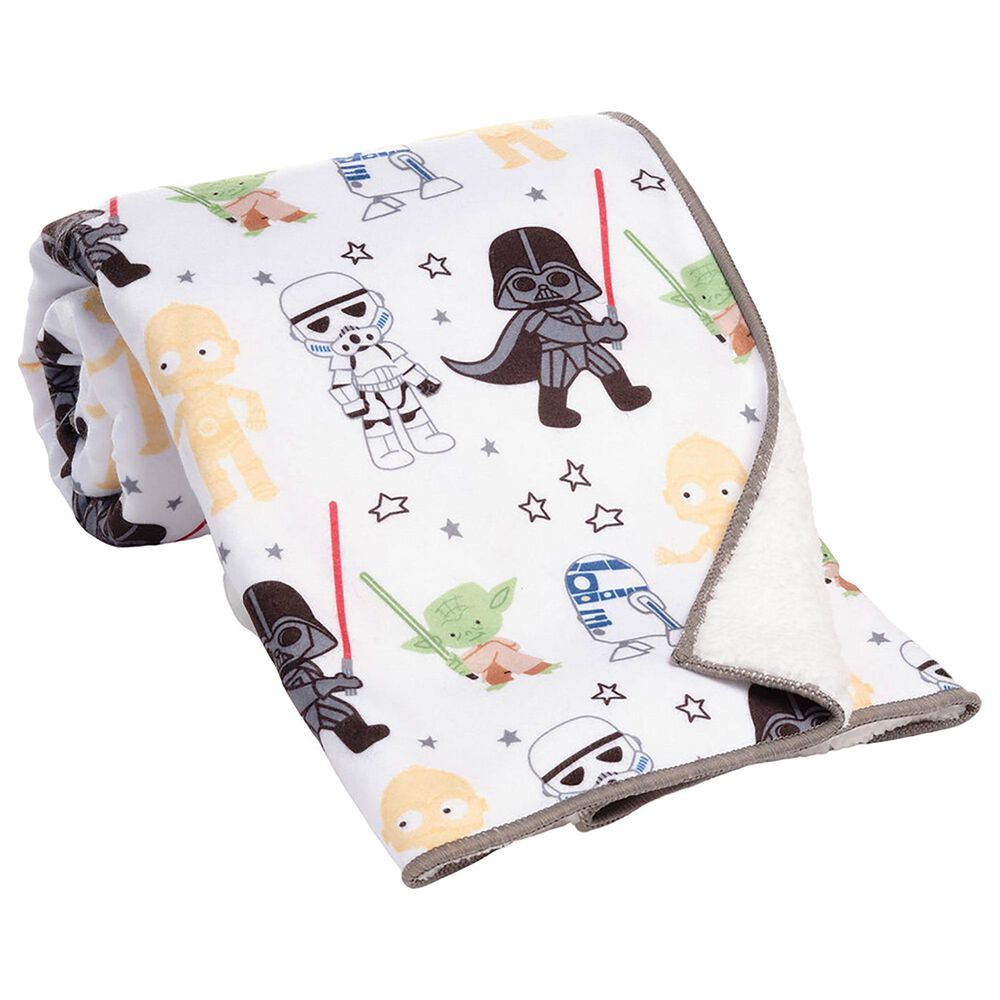 Lambs and Ivy Star Wars Classic Fleece Baby Crib Blanket in Gray, Green, White and Black, , large