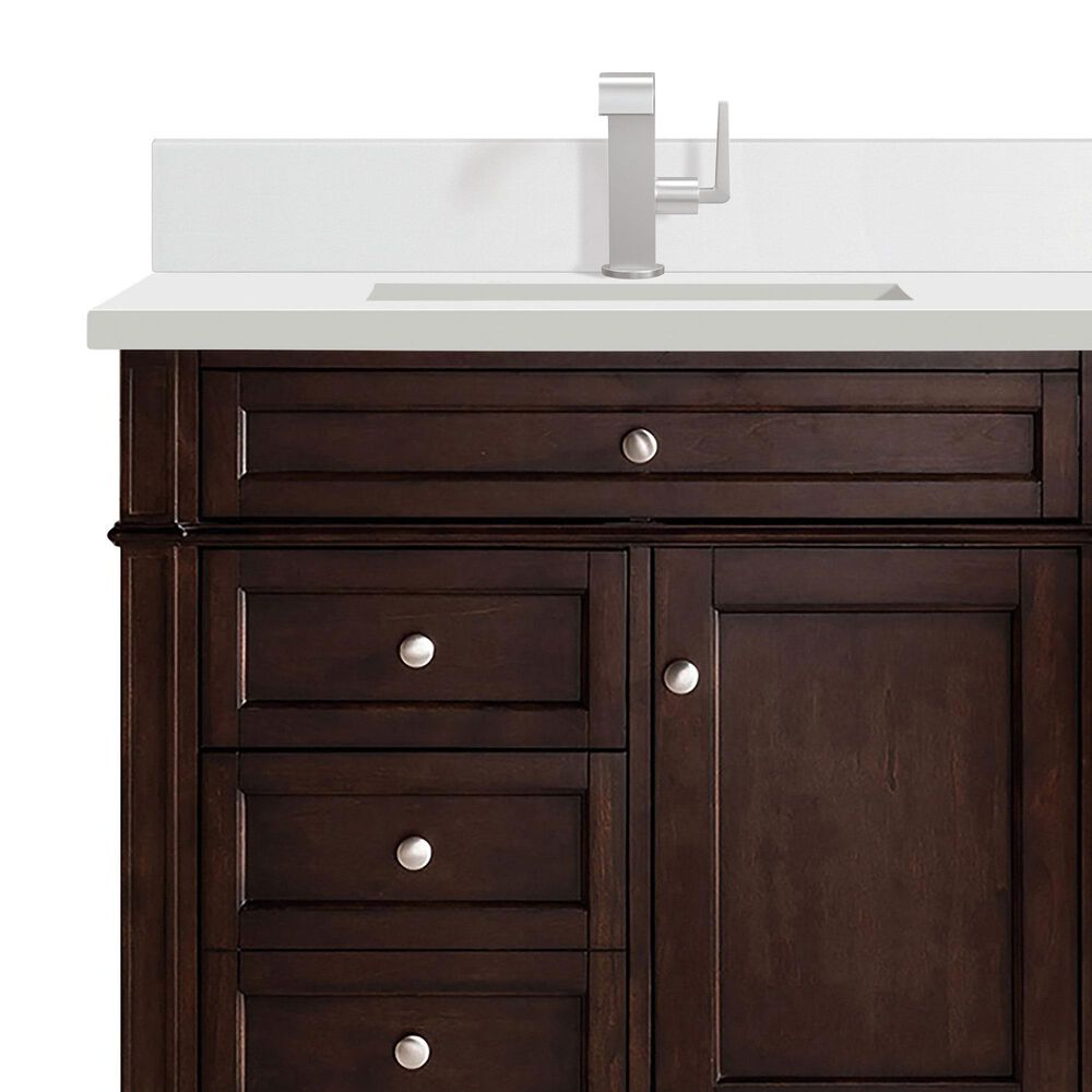 James Martin Vanities Brittany 60&quot; Single Bathroom Vanity in Burnished Mahogany with Single Hole 3 cm White Zeus Quartz Top and Rectangular Sink, , large