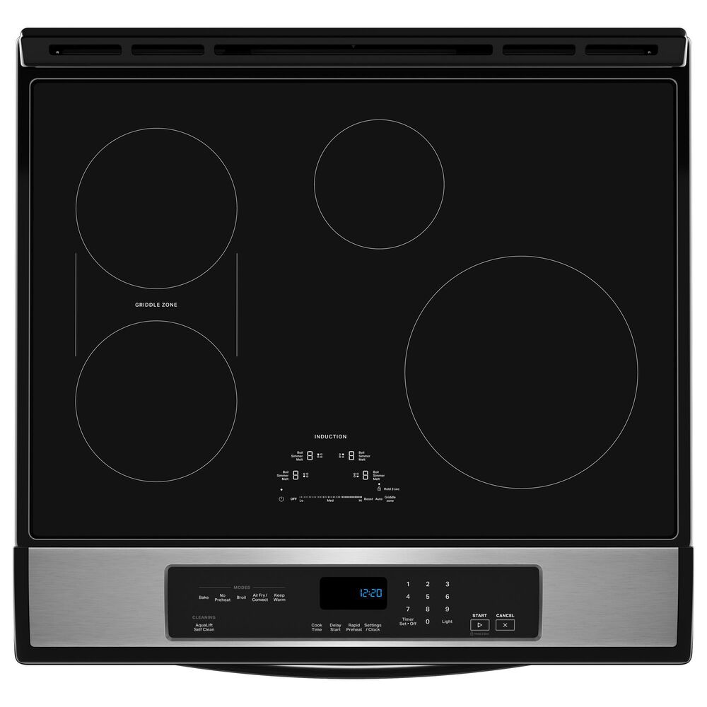 Whirlpool 2-Piece Kitchen Package with 6.4 Cu. Ft. Induction Range and 1.1 Cu. Ft. Flush Mount Microwave in Fingerprint Resistant Stainless Steel, , large