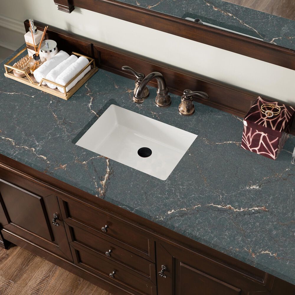 James Martin Vanities Brookfield 60&quot; Single Bathroom Vanity in Burnished Mahogany with 3 cm Parisien Bleu Quartz Top and Rectangular Sink, , large