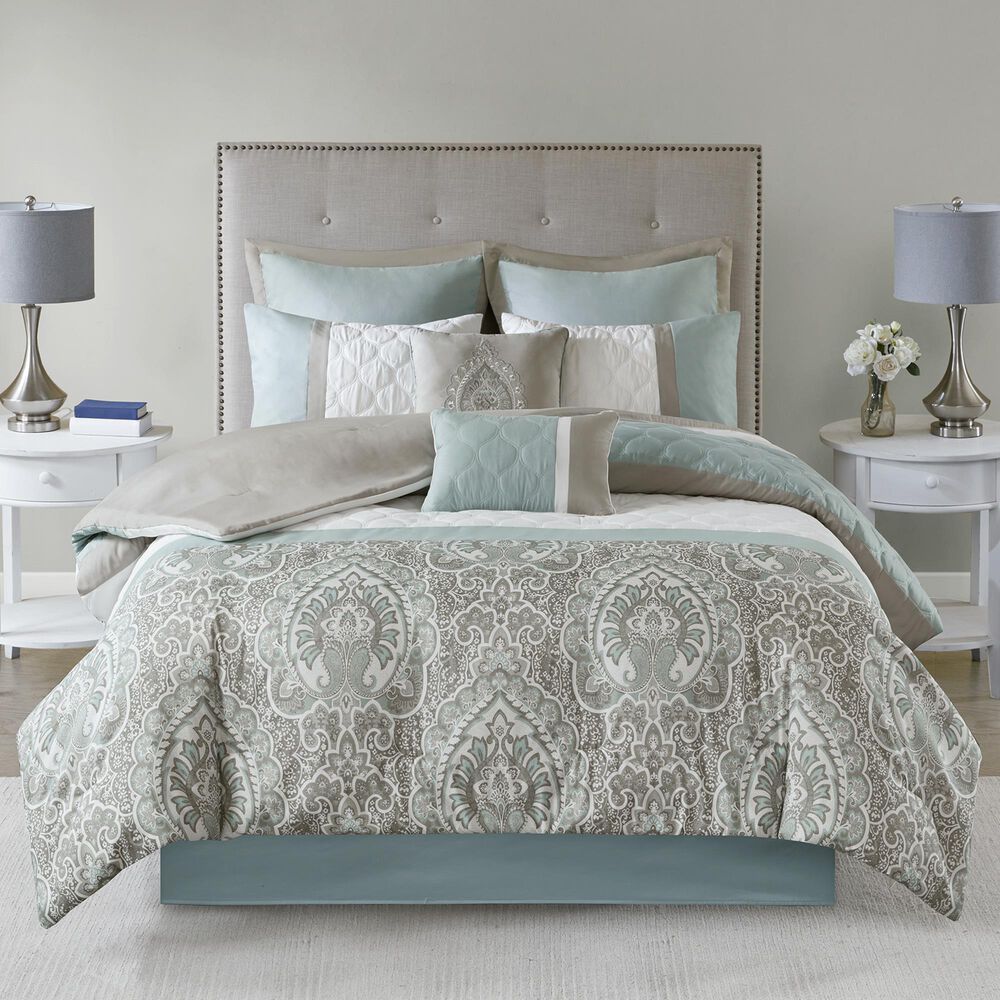 Hampton Park Shawnee 8 Piece Queen Comforter Set In Seafoam Nebraska Furniture Mart