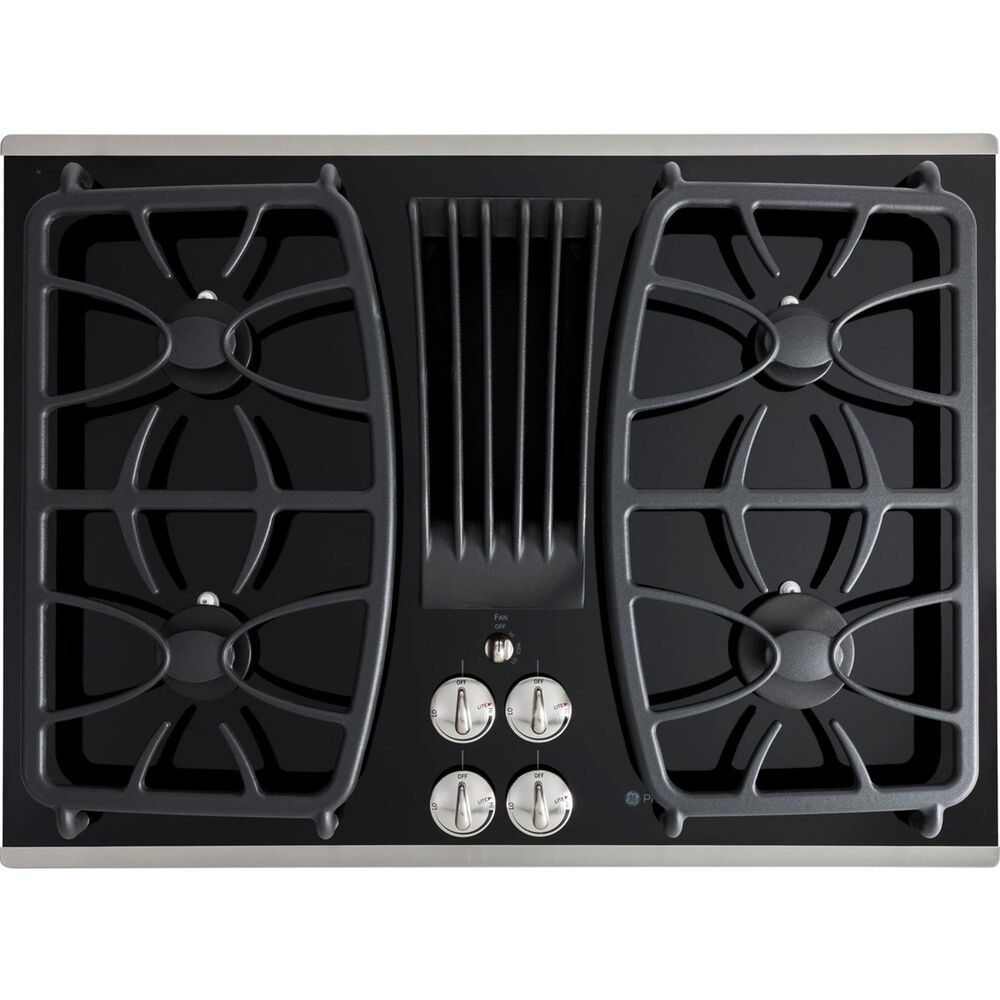 GE Profile 30" Built-In Gas Downdraft Cooktop in Black and Stainless Steel, , large