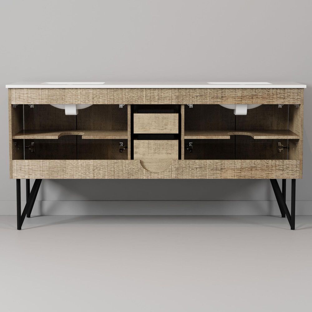 Lexora Home Lancy 72" Double Bathroom Vanity in Rustic Acacia with 2 cm White Quartz Top and Rectangular Sinks, , large