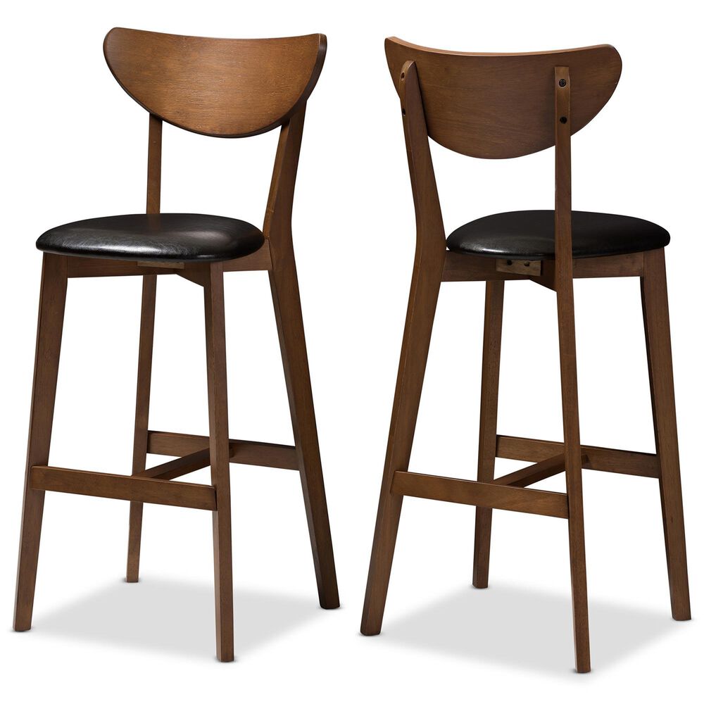 Baxton Studio Eline Bar Stool in Walnut (Set of 2), , large