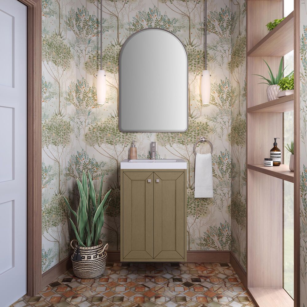 James Martin Vanities Chianti 20" Single Bathroom Vanity in Walnut Whisper with 2 cm White Glossy Composite Stone Top and Rectangular Sink, , large