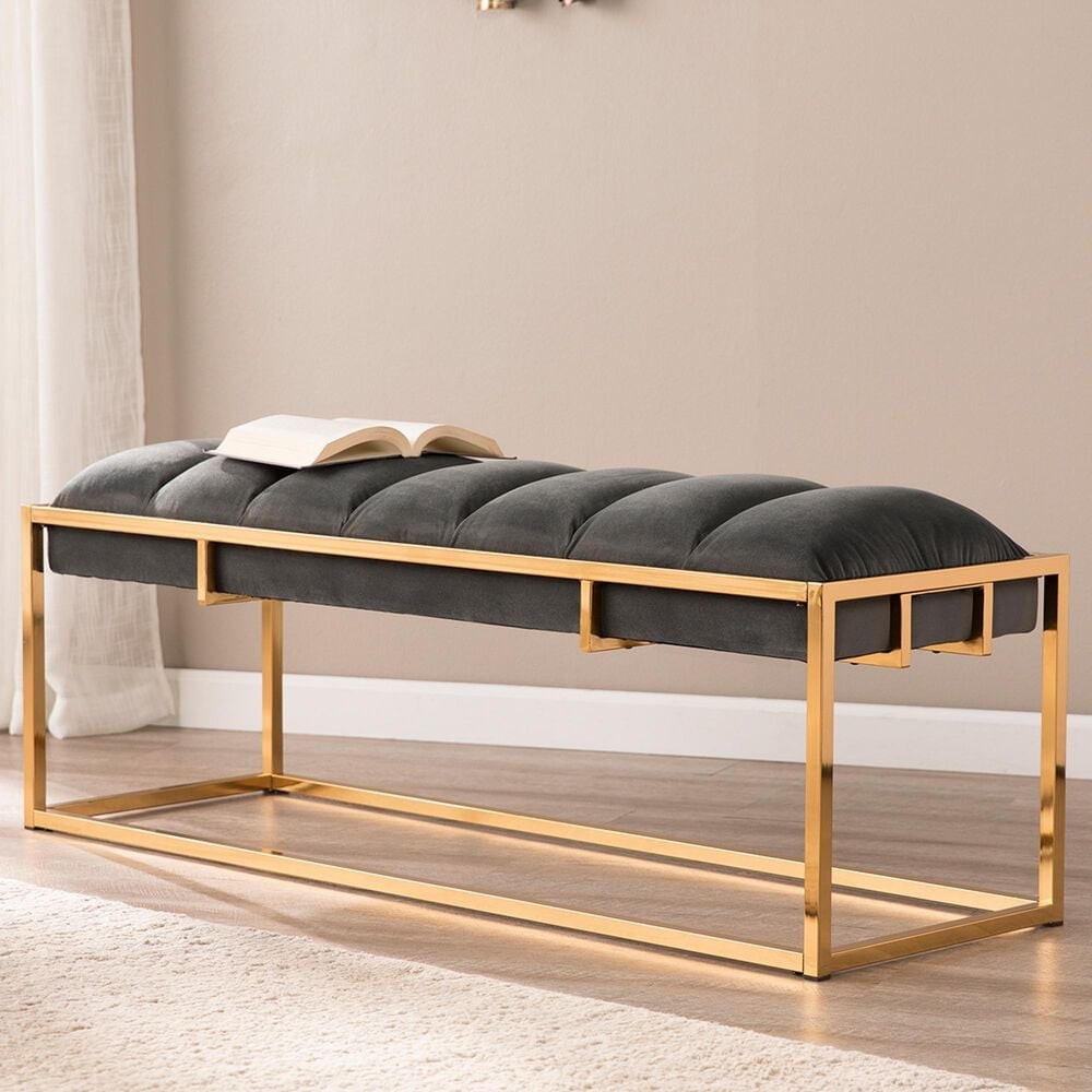 Southern Enterprises Harlyn Bench in Blue-Green/Brass, , large