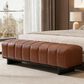 Hearth and Haven Faux Leather Dining Bench with Channel-Tufted Design in Brown, , large