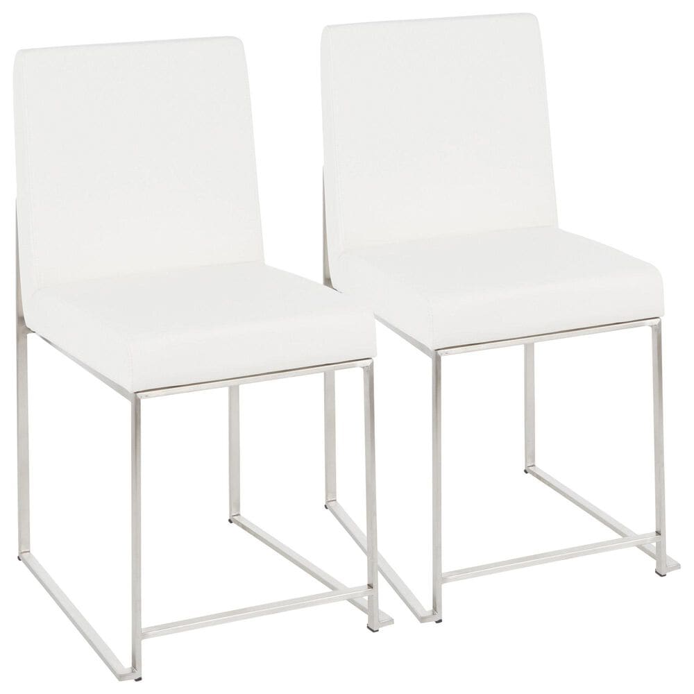 Lumisource Fuji Side Chair with White Faux Leather Cushion in Brushed Stainless Steel (Set of 2), , large