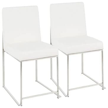 LumiSource Fuji Side Chair with White Faux Leather Cushion in Brushed Stainless Steel (Set of 2), , large
