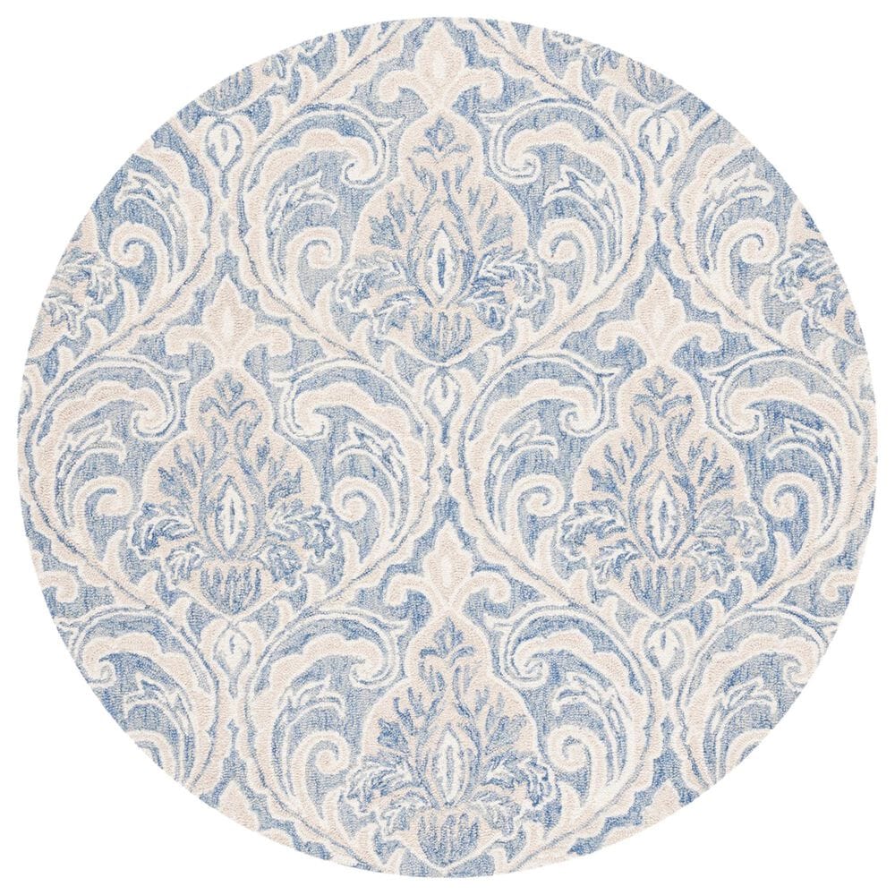 Safavieh Micro-Loop MLP532M 5" Round Blue and Ivory Area Rug, , large