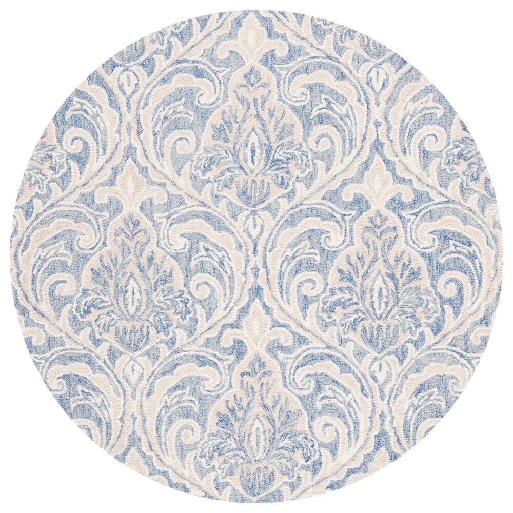 Safavieh Micro-Loop MLP532M 5" Round Blue and Ivory Area Rug, , large
