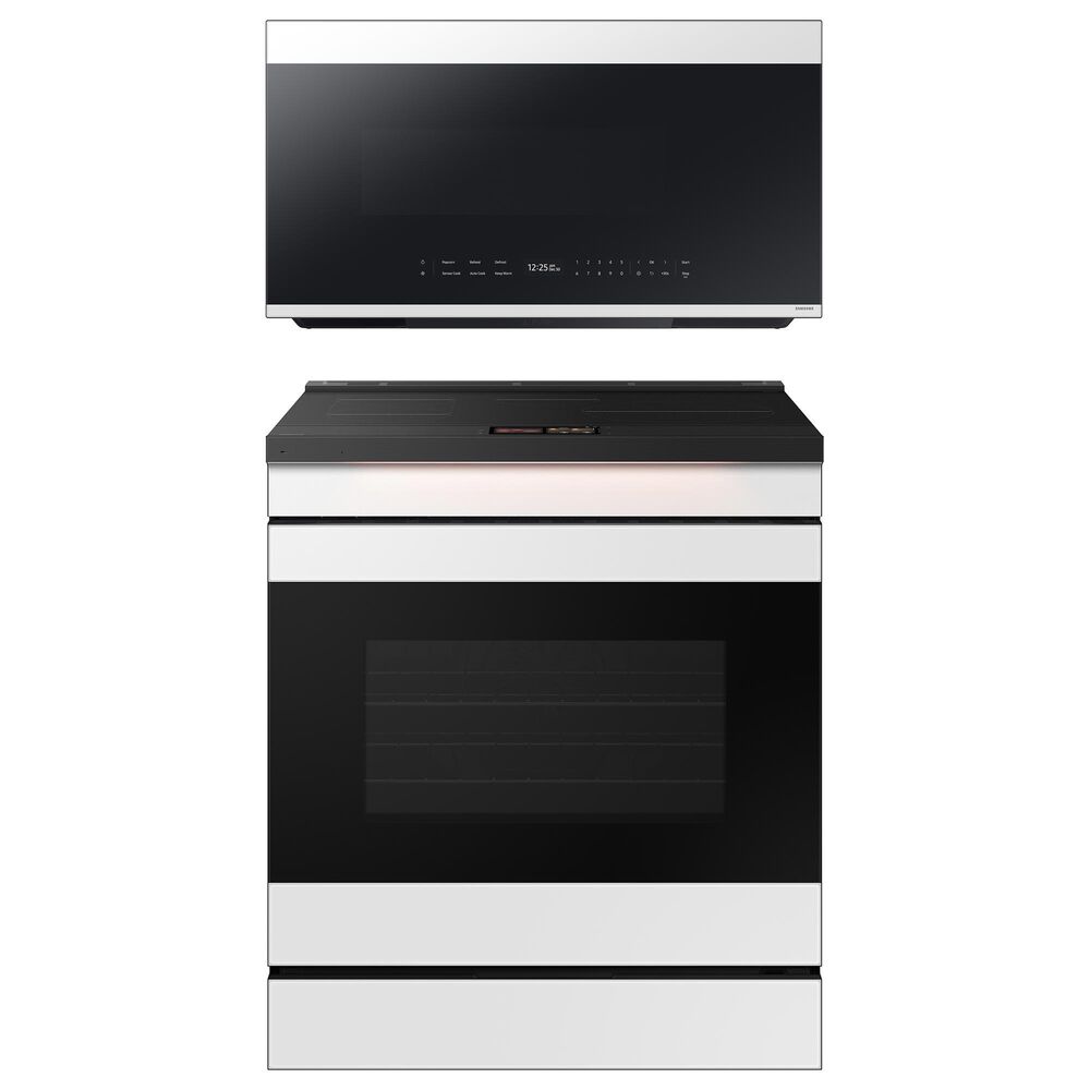 Samsung Bespoke 2-Piece Kitchen Package with 6.3 Cu. Ft. Slide-In Induction Range and 2.1 Cu. Ft. Over-the-Range Microwave in White, , large