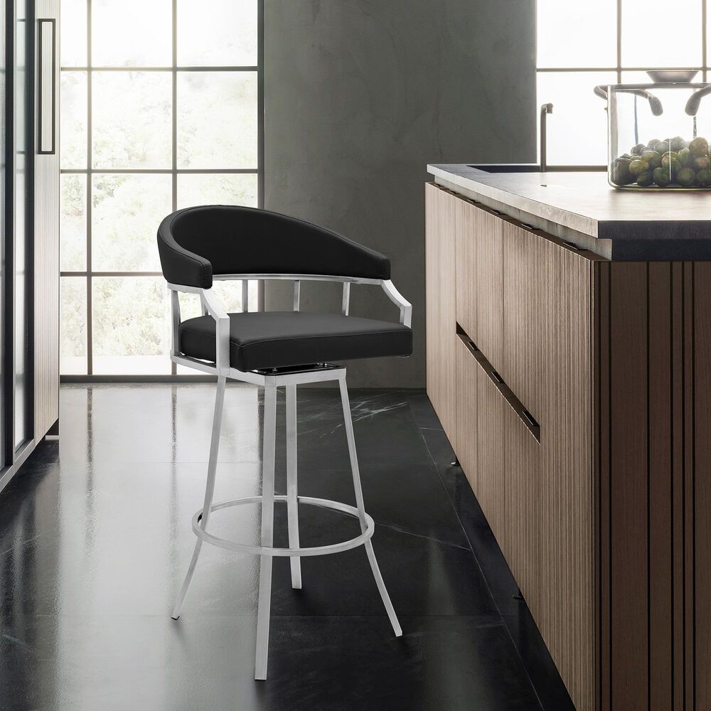Blue River Palmdale 26&quot; Swivel Counter Stool with Black Seat in Brushed Stainless Steel, , large
