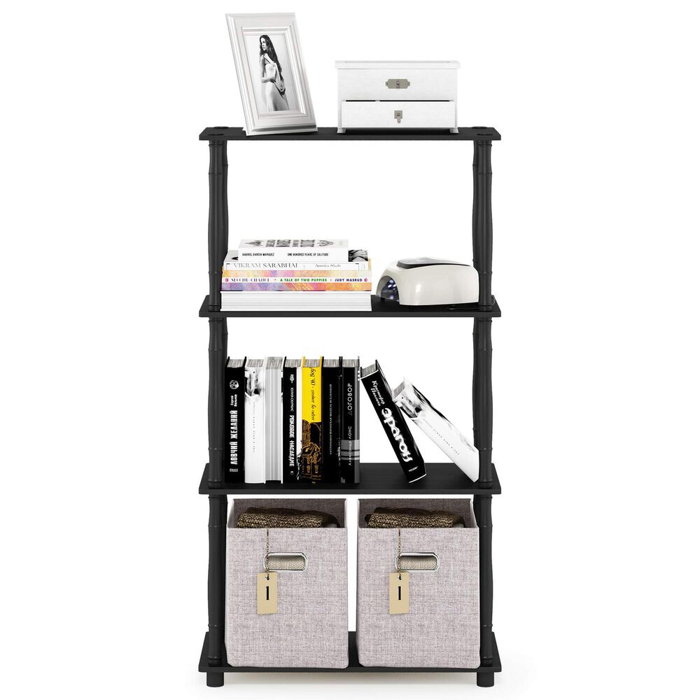 HOMLUX Turn-N-Tube 4-Tier Corner Open Storage Bookshelf in Americano and Black, , large