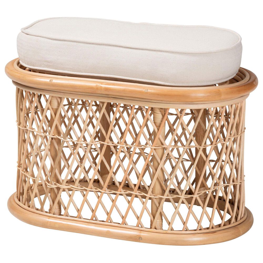 bali & pari Ladonna Ottoman Footstool with Natural Rattan in Neutral, , large
