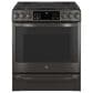 GE Profile 30" Smart Slide-In Front Control Gas Range in Black Stainless Steel, , large