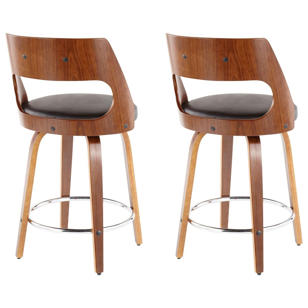Lumisource Cecina Swivel Counter Stool with Brown Cushion in Walnut and Chrome &#40;Set of 2&#41;, , large