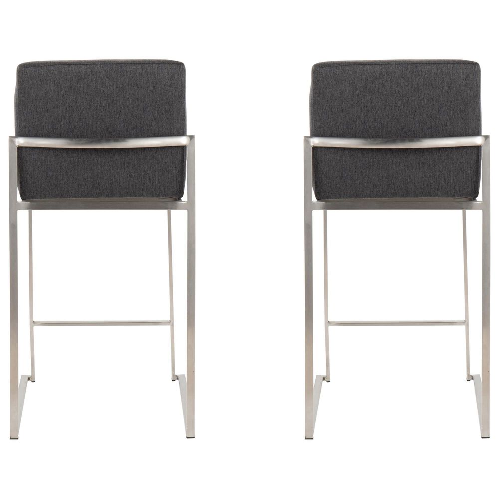 Lumisource Fuji High Back Counter Stool with Charcoal Fabric Cushion in Stainless Steel &#40;Set of 2&#41;, , large