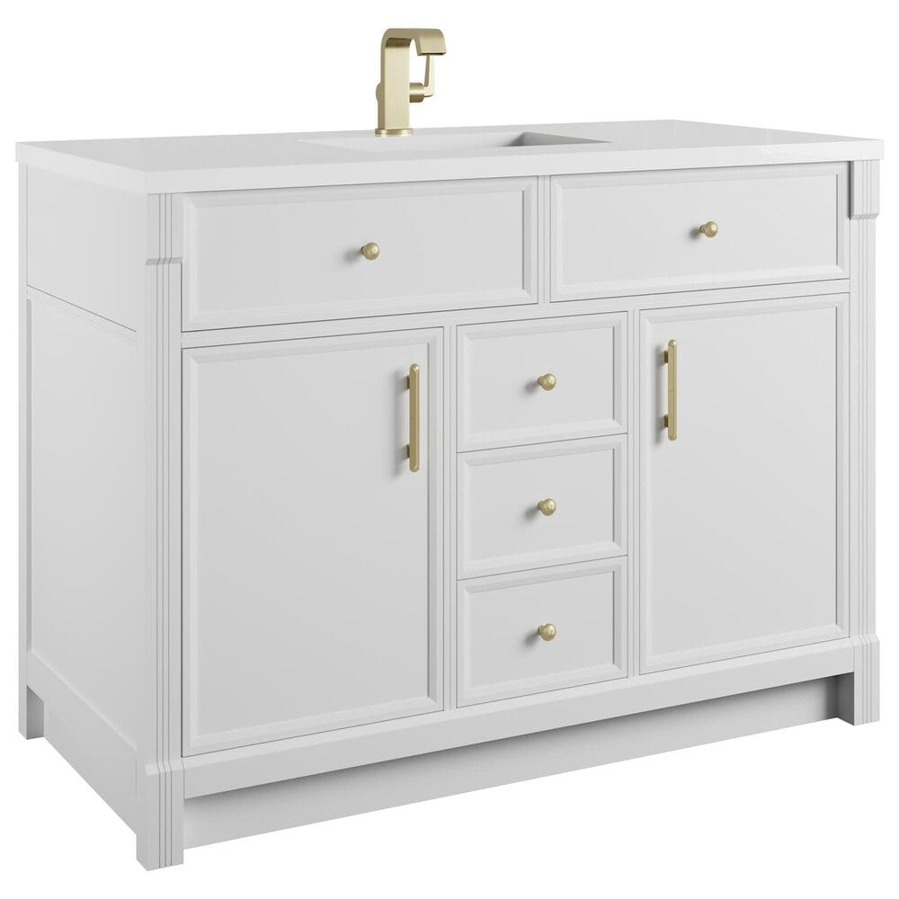 James Martin Bellshire 48" Single Bathroom Vanity in Bright White with Single Hole 3 cm White Zeus Silestone Top and Rectangular Sink, , large
