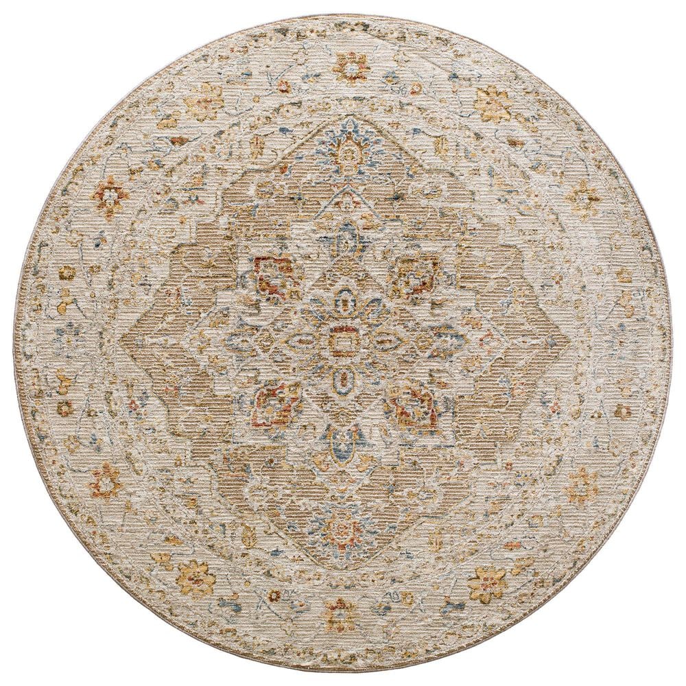 Surya Reina Tan, Light Gray, Medium Gray, Cream, Light Brown, Denim, Rust and Mustard 5"3" Round Area Rug, , large