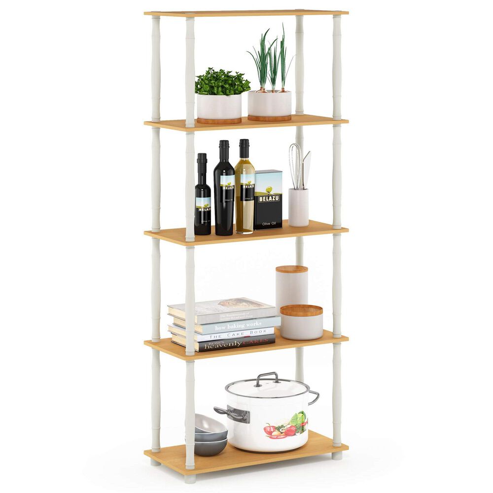 HOMLUX Turn-N-Tube 5-Tier Open Storage Bookshelf in Beech and White, , large