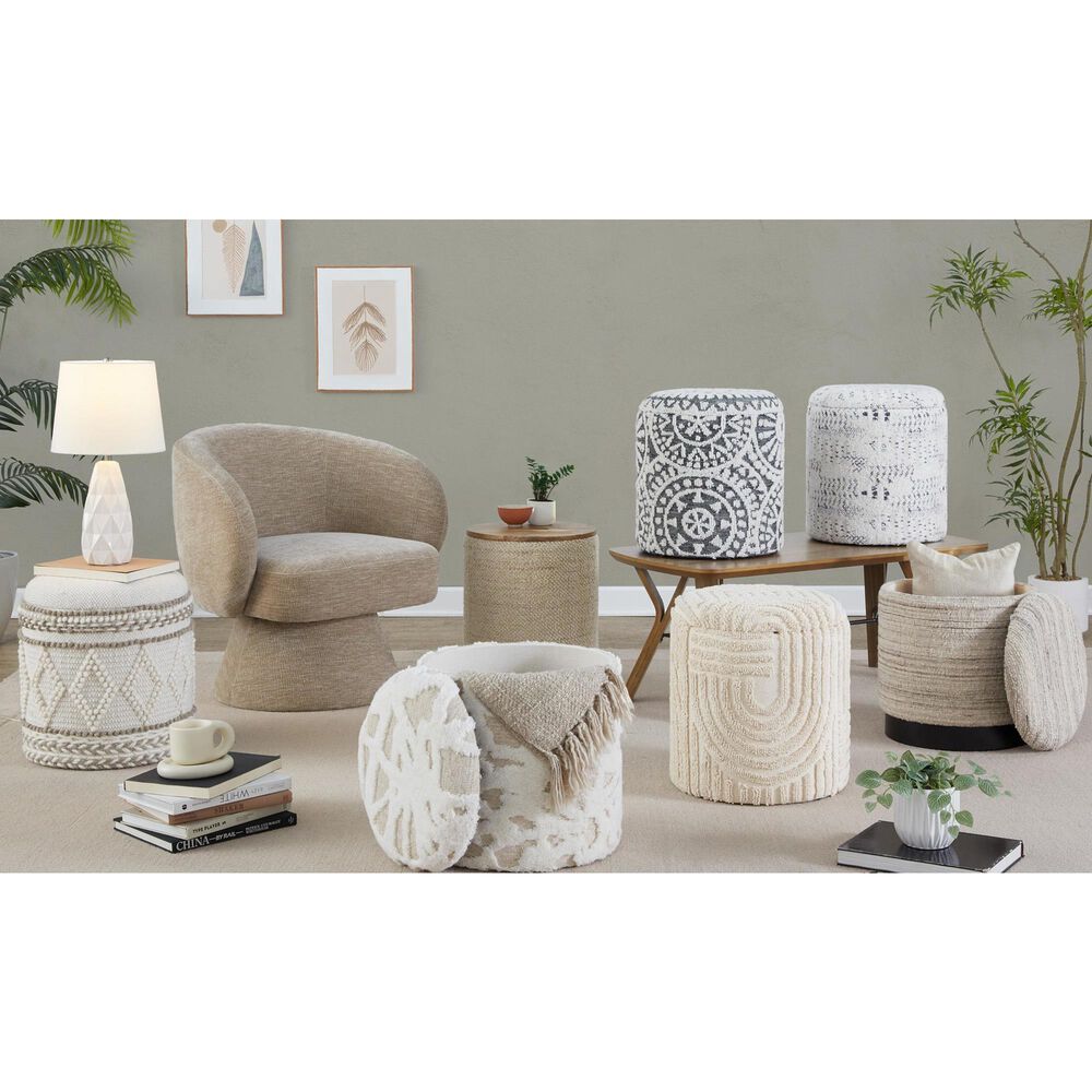 LumiSource Tahoe 18" Shag Storage Ottoman in Beige, , large