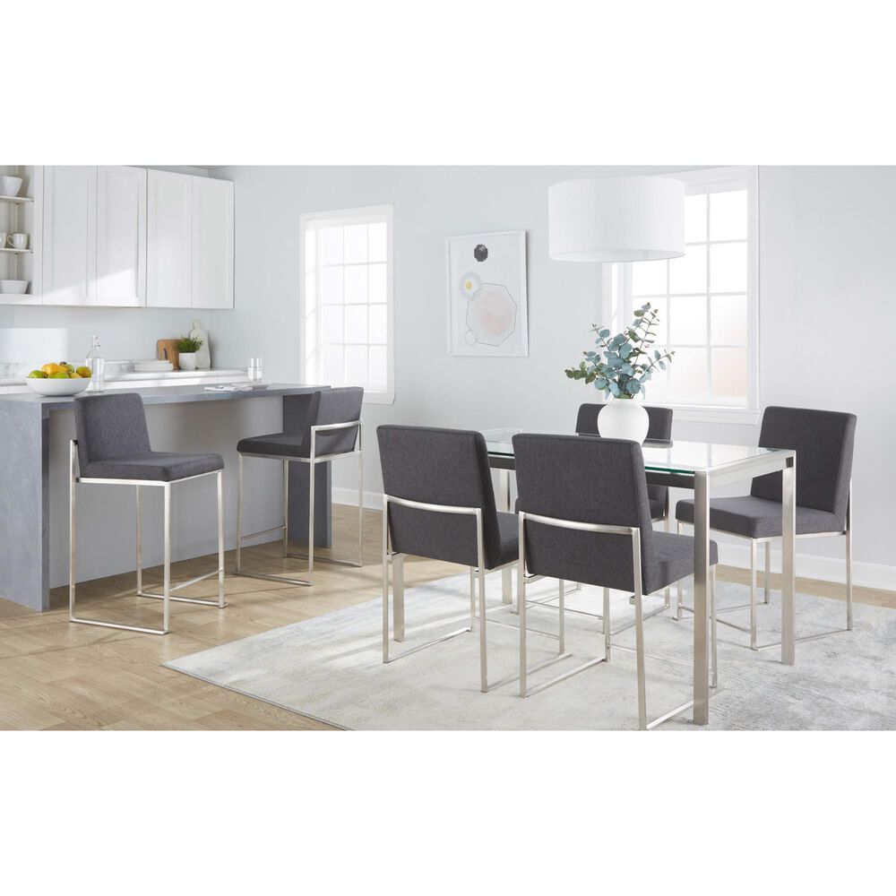 Lumisource Fuji High Back Counter Stool with Charcoal Fabric Cushion in Stainless Steel &#40;Set of 2&#41;, , large