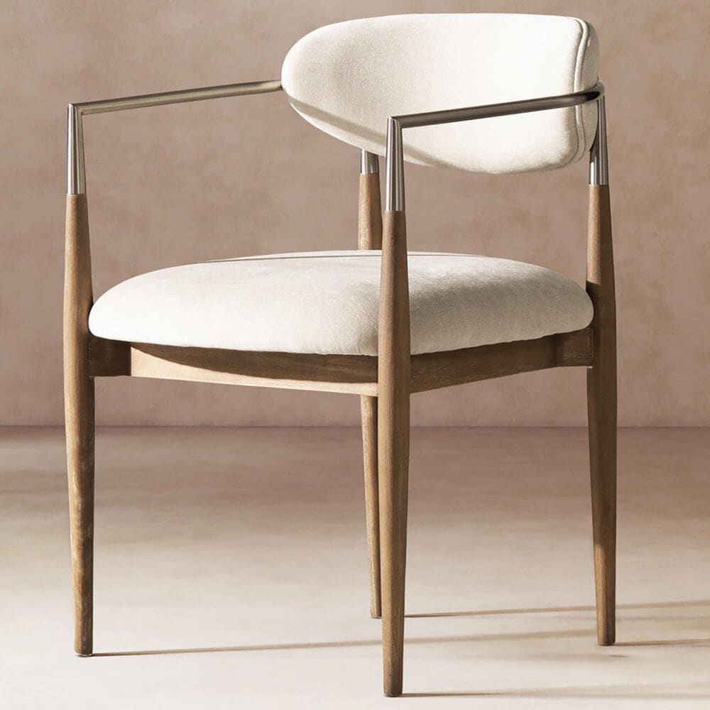 Jennifer Taylor Home Artemis Arm Chair with Warm White Cushion in Natural and Brushed Nickel, , large